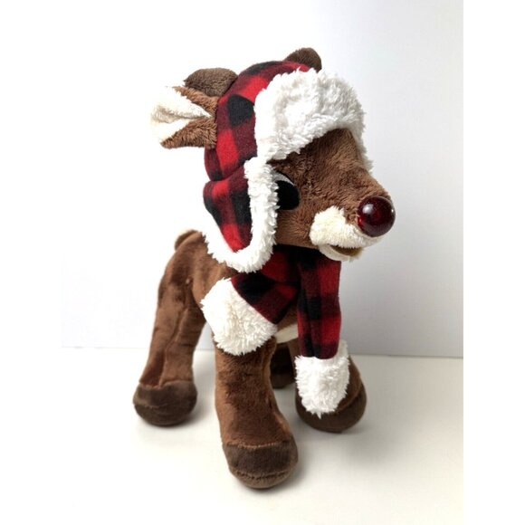 Dan Dee Collectors Choice Rudolph Red Nose Reindeer 12" Stuffed Plush Hat Scarf - Picture 1 of 11